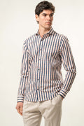 Camicia Karl Mommoo a righe con micro fantasia – Bianco/Blu/Rosso
