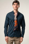 Camicia Coreana con Foulard Estraibile Blu Petrolio E068/FOL