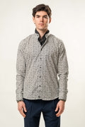 Camicia uomo fantasia micro stampa con foulard – Beige/nero