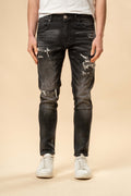 Jeans uomo slim fit denim nero destroyed