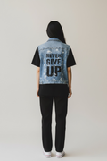 Gilet Denim Donna con Stampa “Never Give Up”