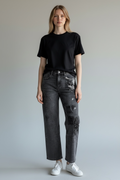 Jeans Palazzo Donna Grigio Effetto Used