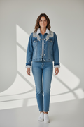 Giubbino Jeans Donna con Ricami e Castoni-Argento
