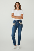 Jeans Slim Donna con Applicazioni Cucite a Mano