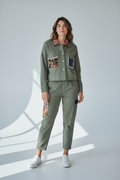 Pantalone Cargo Verde Militare con Inserti Decorativi