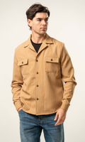 Giacca camicia uomo a righe sottili cammello