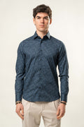 Camicia Karl Mommoo con micro fantasia geometrica – Blu