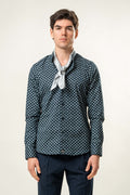 Camicia Karl Mommoo collo coreano con foulard e fantasia – Verde scuro