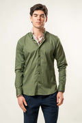 Camicia uomo verde con foulard – Collo coreano