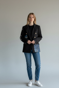 Giacca Doppiopetto Donna con Inserti Denim