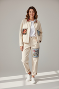 Pantalone Cargo Bianco Panna con Patch Floreale