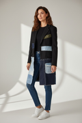 Giacca Lunga Felpa Nera con Inserti Denim