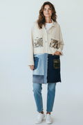 Giacca Felpa Lunga Beige con Inserti Denim e Paillettes – Taglia Unica